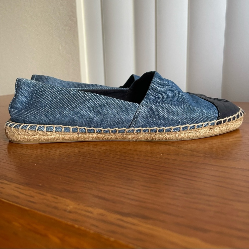 Tory Burch Color Block Espadrille Flats Denim Chambray/Navy Size 9 - Picture 4 of 16